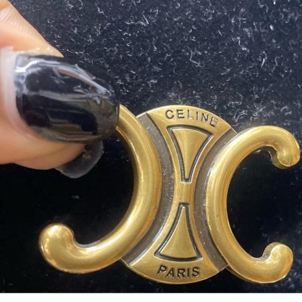 Vintage Celine Gold Double C Signature Brooch